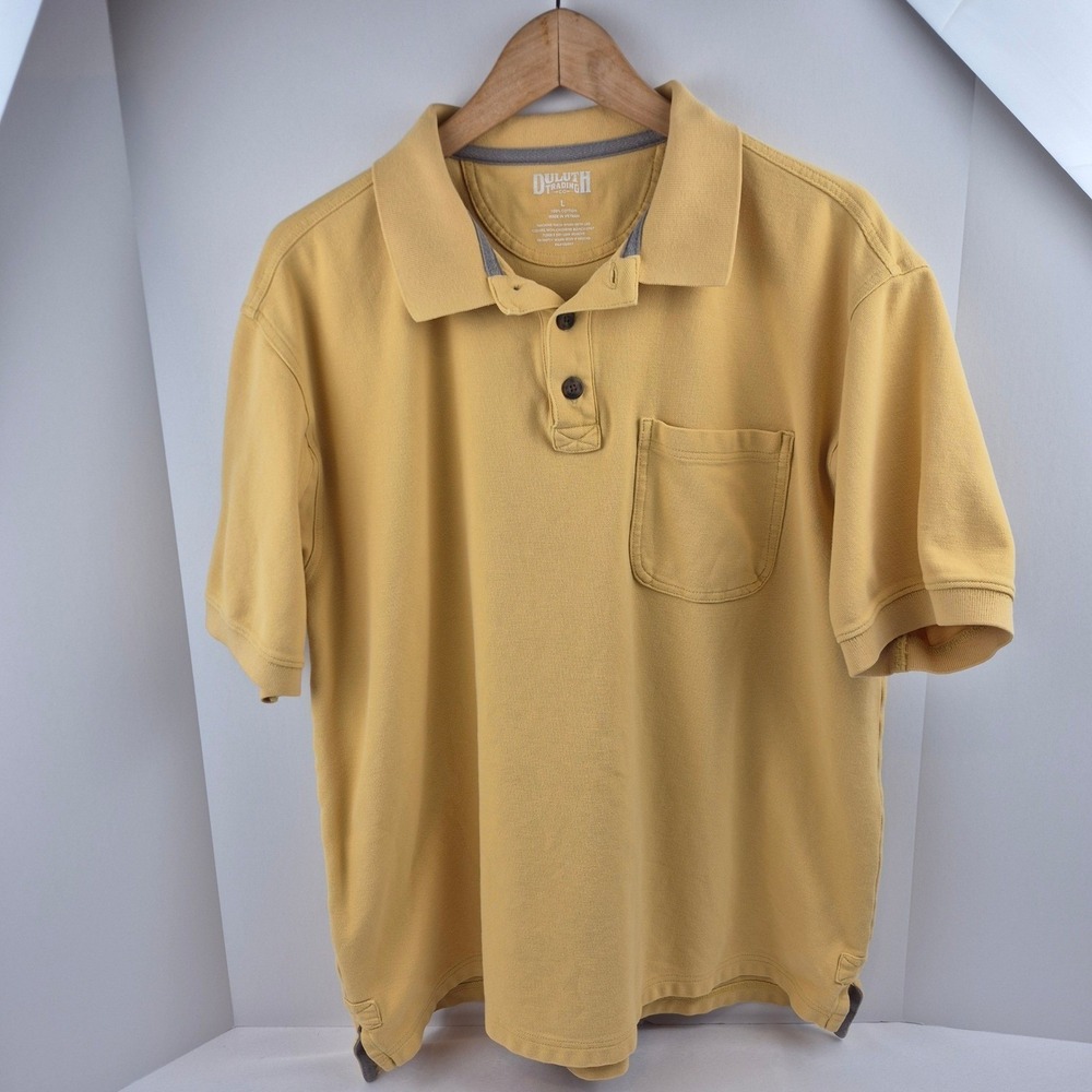Duluth Trading Co Mens L Yellow Short Sleeve Pocket Polo Shirt 100% Cotton